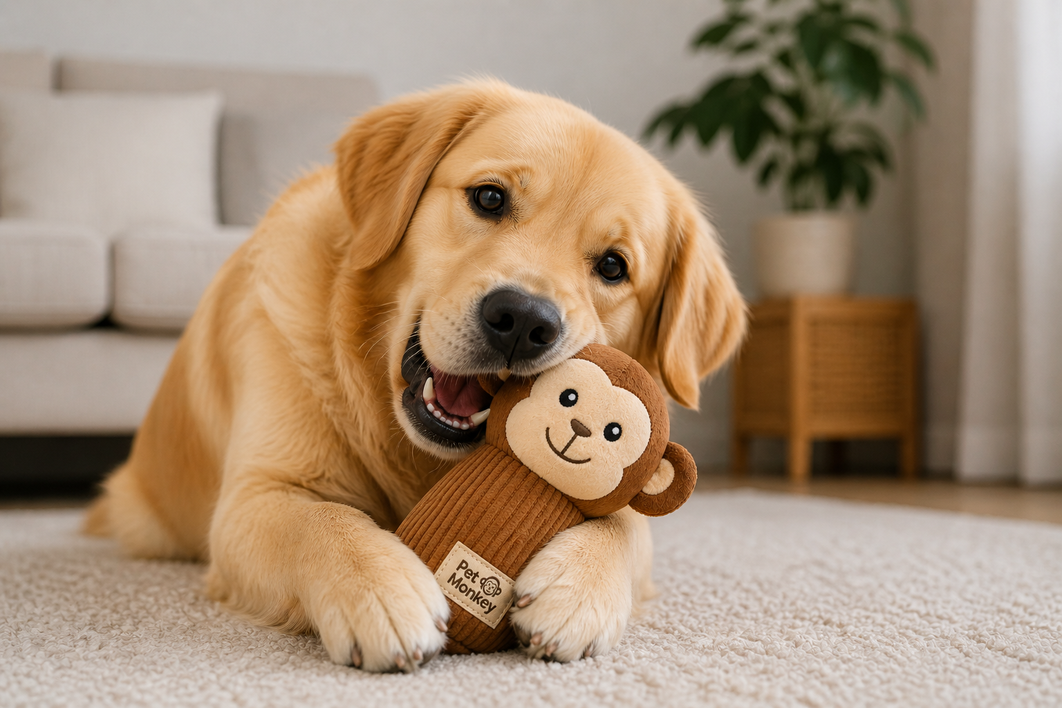 Pet Monkey Plush Dog Toy – Soft Squeaky Monkey Toy for Dogs, Durable Fabric Chew Toy, Interactive Puppy Toy (Brown) - Image 2